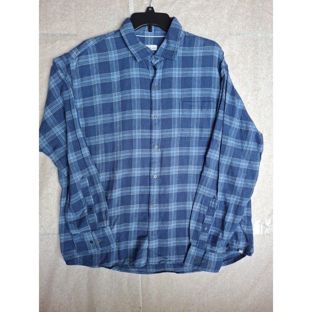 PETER MILLAR Shirt Men's Medium Blue Plaid Long Sleevee Button-Up Size XL